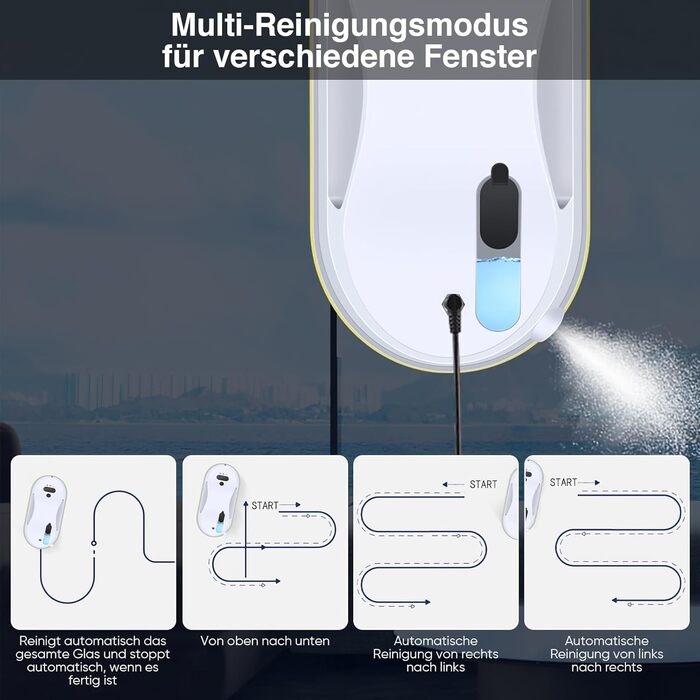 Робот для миття вікон, 5600 Па, електричний, 3 режими миття, інтелектуальна навігація, розпізнавання країв, з пультом дистанційного керування, бак 40 мл, для гладких поверхонь
