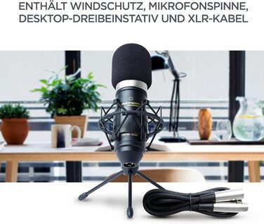Конденсаторний мікрофон Marantz Professional MPM1000 з поп-фільтром, амортизатором, штативом та XLR кабелем для дому та студії