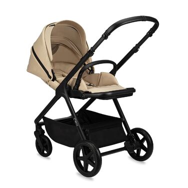 Дитяча коляска MoMi GISELLE 2 в 1 комбінована, бежева: для малюків від народження до 22 кг, з 5-точковим ременем безпеки, збірно-розкладна, з кошиком, матрацом, дощовиком та пеленатором
