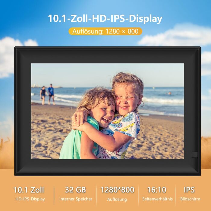 FRAMEO Цифровий фоторámеn 15.6 дюймів WiFi, IPS, FHD 1920x1080, 32GB, сенсорний екран, автоповорот, для стін, фото/відео через додаток FRAMEO