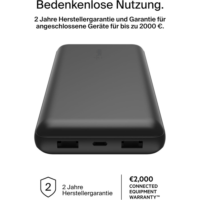 Портативний зарядний пристрій Belkin USB-C 20 000 мАг Power Bank з USB-C/USB-A для iPhone та інших пристроїв - чорний