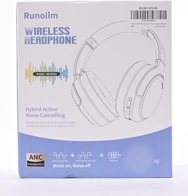 Накладні навушники RUNOLIM Bluetooth, ANC, бездротові, 65 год, Hi-Res Audio, Глибокі баси, Прозорість (синій)