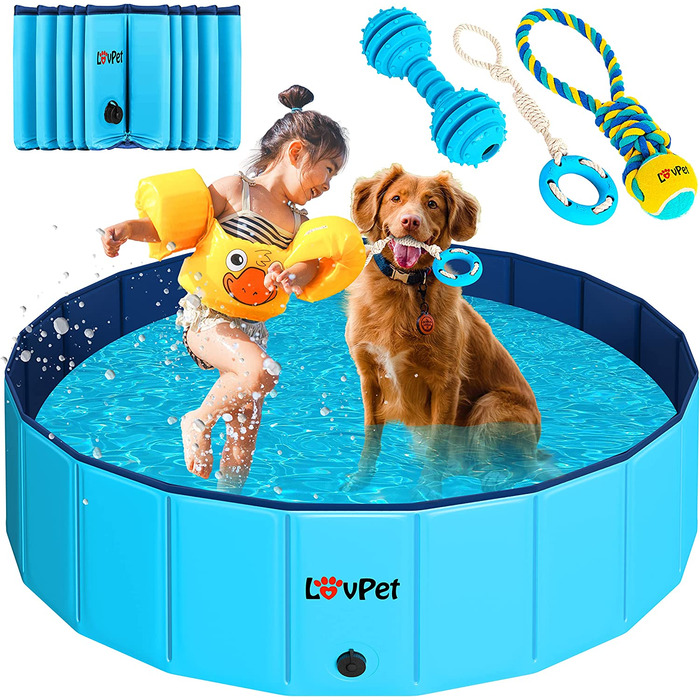 Складаний басейн для собак Lovpet плавальний басейн для великих і маленьких собак, в т.ч. з підігрівом і підігрівом. Іграшки для собак (XL) 120 см Ø висота 30 см складні басейни для собак дитячі басейни для дітей і собак, Ванна для собак Ванна для собак (