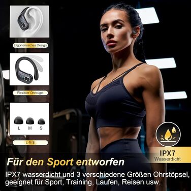 Навушники Aptkdoe Sport Bluetooth 5.3, 75h HiFi, водонепроникність IPX7, вушні гачки, чорний