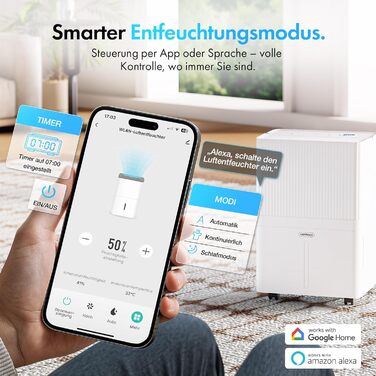 Електричний осушувач повітря VonHaus 12L/24h - для підвалу та приміщень до 125 м³, з таймером та гофрованим шлангом - захист від вологи та плісняви