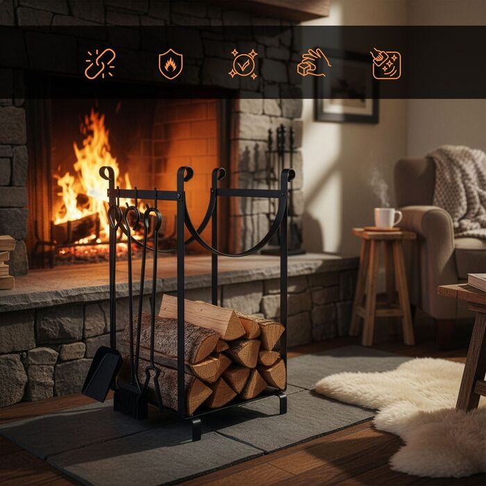 Поличка для дров Relaxdays з камінним аксесуаром