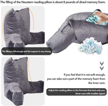 Підлогове крісло-подушка для читання, м'яке крісло для сну, подушка для спини до ліжка, крісло-подушка з підлокітниками та кишенями, спинка та підтримка знімний чохол, для дорослих