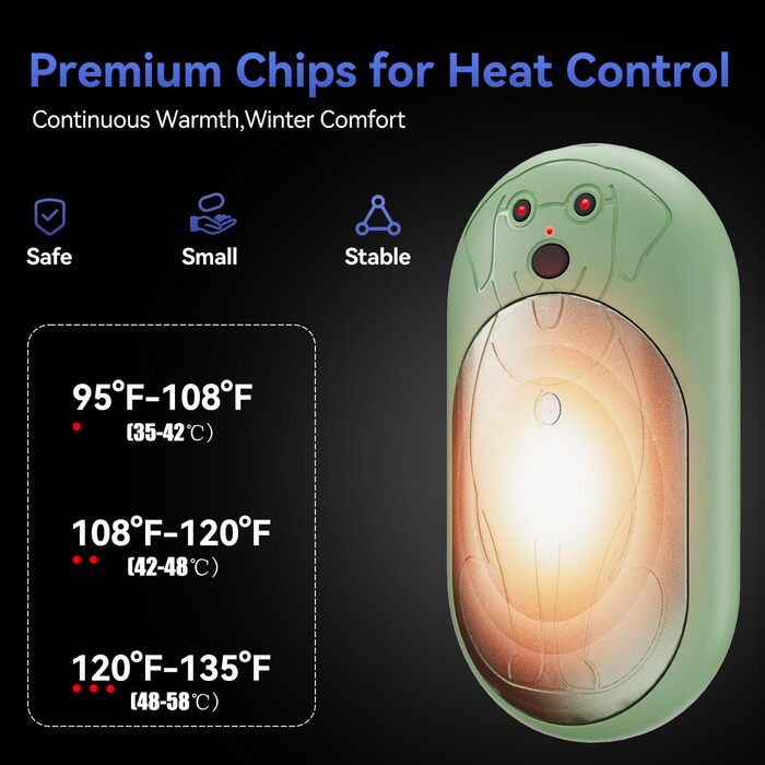 Електричні грілки для рук COTOP 6000mAh, 2 шт. USB-C, 3 режими нагріву, для жінок, чоловіків, дітей, туризму, гірськолижного спорту, зелені