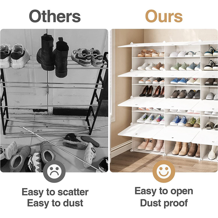 Шафа для взуття JOISCOPEполиця для взуття своїми руками, Модульна підставка для взуття з дверцятами, портативний пластиковий органайзер для взуття, полиця для зберігання в передпокої, спальні, передпокоїбілий, 2 * 8 (3x7)