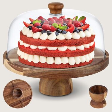 Дзеркальна підставка для тортів 30 см з дерева | Двостороння тортівниця з ніжками та кришкою (PET) | Кришка для тортів/кришка для пирогів | Універсальна підставка для тортів для весілля, дня народження, чаювання