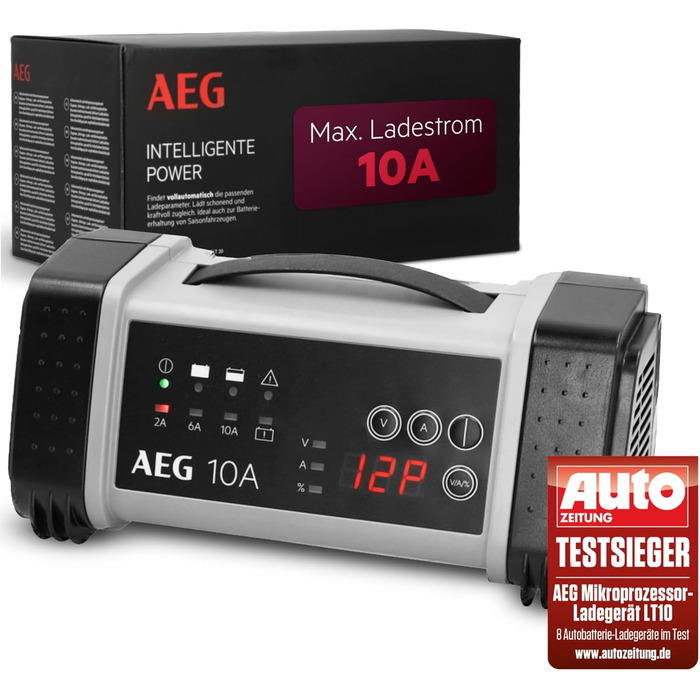 Зарядний пристрій акумуляторів AEG LT 20, 20A для 12/24V авто, 9-ступінчатий, Power Supply, інтелектуальна зарядка, автоматична компенсація температури, чорний/сірий