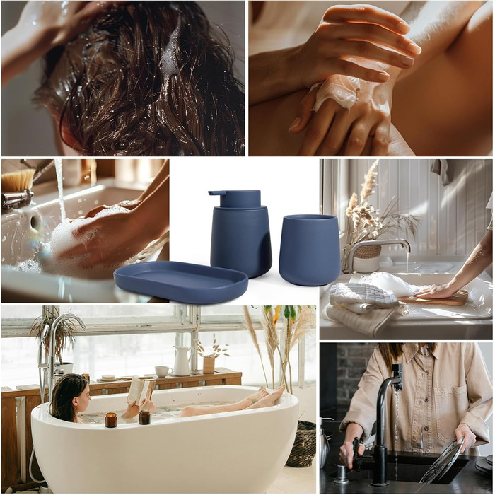 Набір для ванної кімнати блакитного кольору, керамічний аксесуар для ванної кімнати, 3-частинний, декоративний набір дозаторів мила, стакан для зубної пасти та підставка для прикрас, підходить для ванної кімнати, умивальника, готелю, для рідкого мила