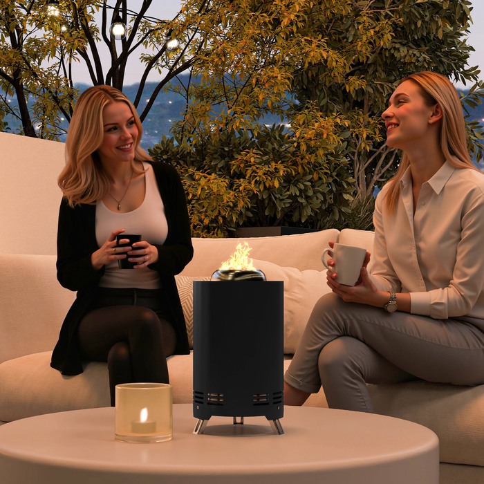 Вогнева чаша діаметром 16 см та висотою 25 см з нержавіючої сталі. Вогнева чаша з гачком для шампурів, без диму, чорного кольору.