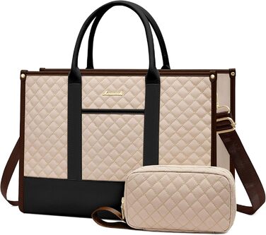 Сумка для ноутбука LOVEVOOK для жінок, водонепроникна, велика, шкіряна, для роботи, навчання, офісу, університету (15,6 дюймів, хакі+чорний)