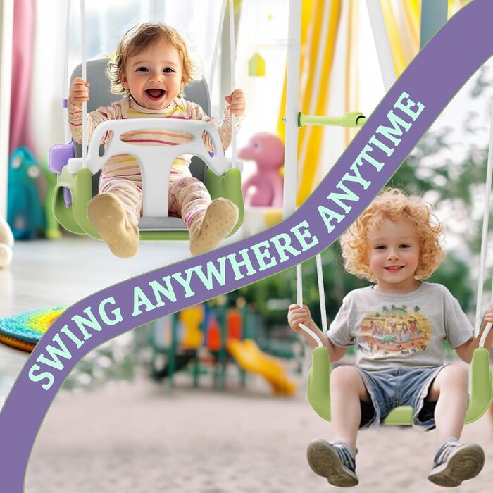 Дитяча гойдалка для саду з м'яким сидінням, складана, з металевим каркасом, для гри в приміщенні та на вулиці, легка в збиранні та зберіганні (зелена)