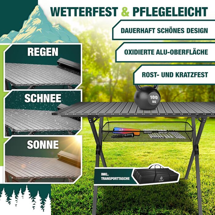 Складаний туристичний стіл KESSER® з алюмінієвим каркасом, регулюванням висоти, 90x53 см, до 100 кг, з сумкою та кишенькою