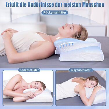 Подушка для шиї Saheyer з піною з пам'яті, ортопедична, для тих, хто спить на боці, покращує якість сну, 70 x 40 x 15/12 см, з чохлом, білий+карбоново-сірий