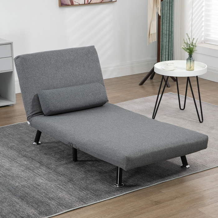 Розкладне крісло HOMCOM Sleeper з функцією ліжка, регульованою спинкою, темно-сірий| Аосом
