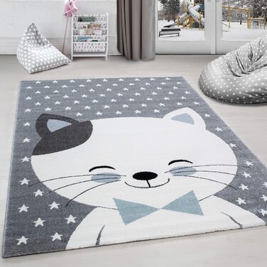 Дитячий килимок Cat Design Pink - килимок з коротким ворсом Дитяча кімната для дівчаток і хлопчиків Easy Care Soft - ігровий килимок, який можна прати Дитячий килимок Ігровий килимок Дитяча кімната (140 х 200 см, синій)