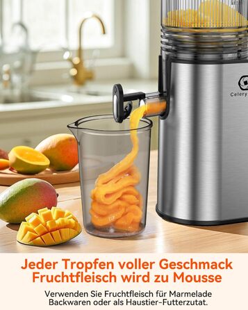 Шовковий відцентровий соковичавник - переможець тесту, для цілих овочів та фруктів, 130 мм завантажувальний отвір, 1.8л, BPA-free, 250W, функція зворотного ходу, легке очищення, нержавіюча сталь, чорний