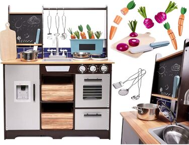 Дерев'яна дитяча кухня з раковиною, духовкою та витяжкою, модель 1