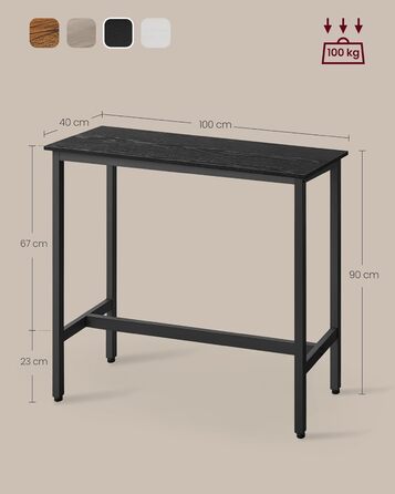 Барний стіл VASAGLE LBT010B56, 40 x 100 x 90 см, чорний, промисловий дизайн
