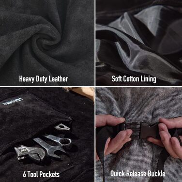 Фартух з шкіри для зварювальників LeaSeek, термостійкий та вогнестійкий, 6 кишень, 42' x 36' з рукавичками