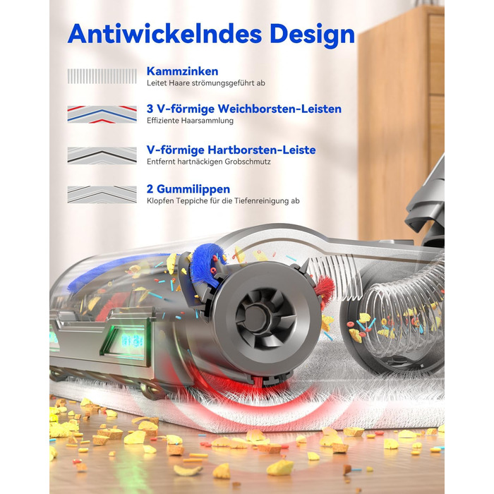 Акумуляторний пилосос H9 58000 Па, 650 Вт, 80 хв, бездротовий з LED-дисплеєм, для шерсті тварин, килимів та підлоги, синій