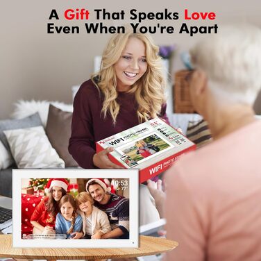 Цифровий фоторамка FRAMEO з Wi-Fi, 32 ГБ, 10,1 дюйма, IPS LCD, сенсорний екран, Smart Cloud, автоматичне обертання, підключення до Frameo App (15,6 дюйми, білий)