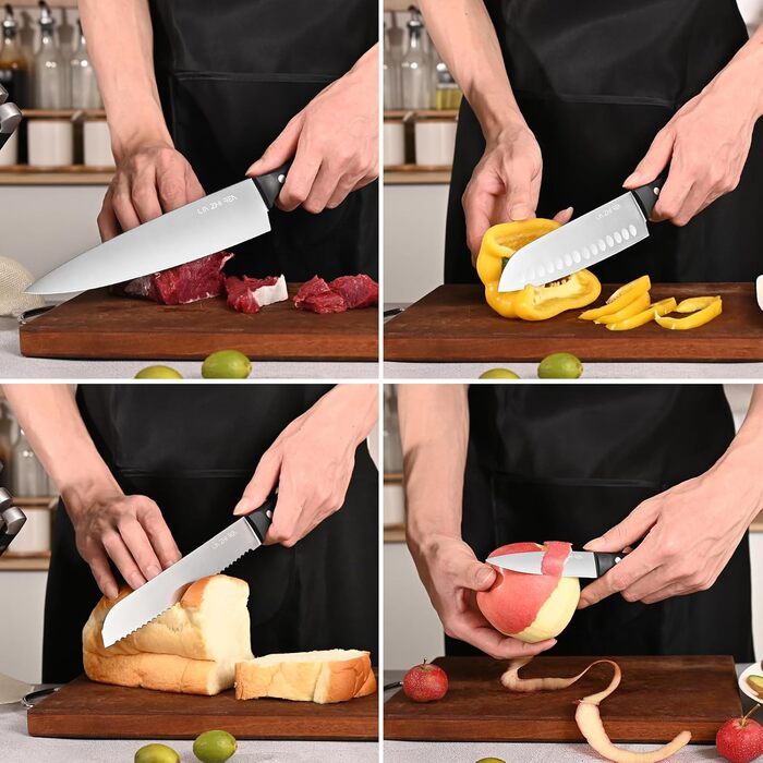 Набір ножів кухонних 15 предметів з точилкою, набір для нарізки, рубання, дріблення, Braun