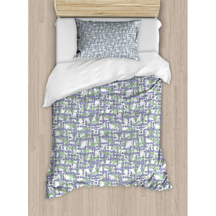 Набір лавандових підковдр Двоспальне ліжко, весняна сітка з травами, м'яка форма Високоякісна підковдра з 2 предметів з 1 наволочкою, 170 x 220 см - 75 x 50 см, Зелена лаванда Reseda