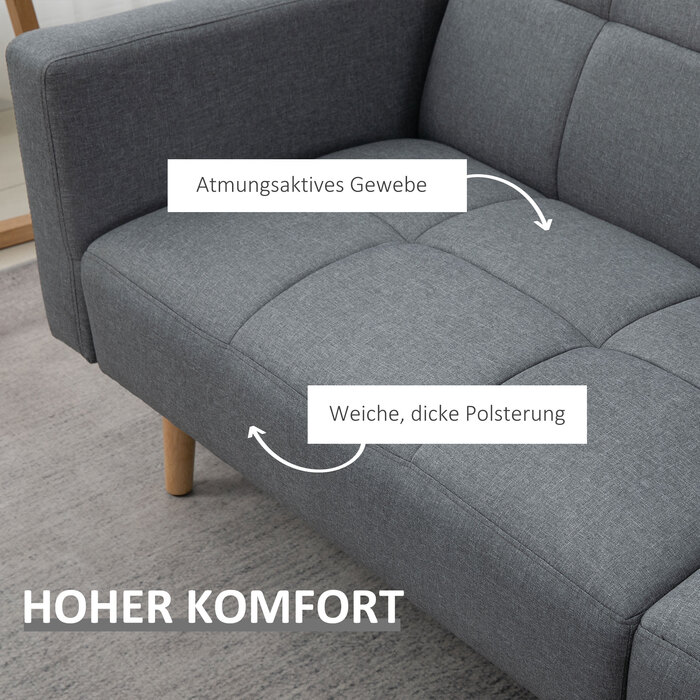 Диван-ліжко HOMCOM 2 в 1, 205 x 88 см, диван з функцією ліжка, диван з подушками для сидіння, з виглядом льону, регульована спинка для вітальні, спальні, сірий колір | Aosom