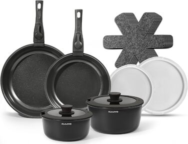 Набір каструль з керамічним покриттям 14 предметів, антипригарне покриття, індукційне дно, 24/28 см сковороди, для всіх типів плит, сумісний з духовкою