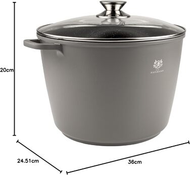 Каструля з антипригарним покриттям 10 літрів з кришкою, діаметр 28 см, з алюмінієвого лиття, для всіх типів плит (включаючи індукцію), сіра. Ідеально підходить для супу, тушкування та приготування великих порцій.