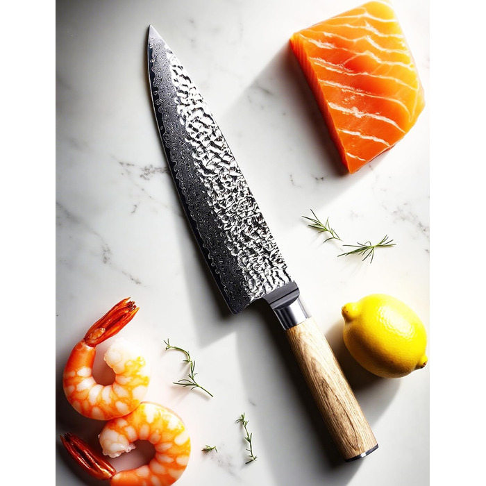 Японський ніж Сантоку 18 см з VG-10 сталі Дамаск, професійний кухонний ніж, ідеальний для дому та як подарунок