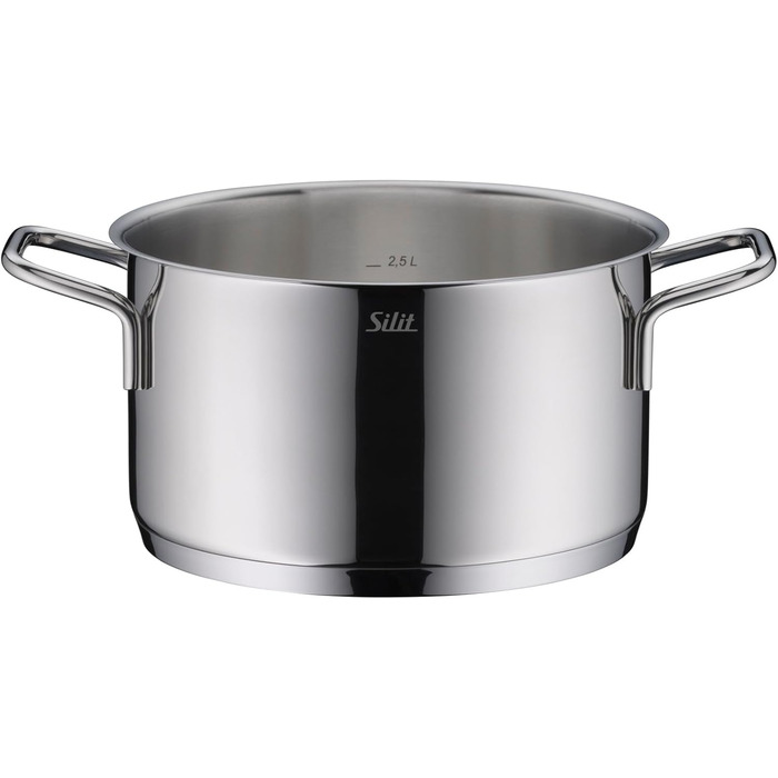 Набір кухонного посуду Silit Extra Cook: каструлі 16/20/24 см з кришками, ковшик 16 см, мірна шкала, широкий зливний край, придатний для миття в посудомийній машині, з нержавіючої сталі Crominox