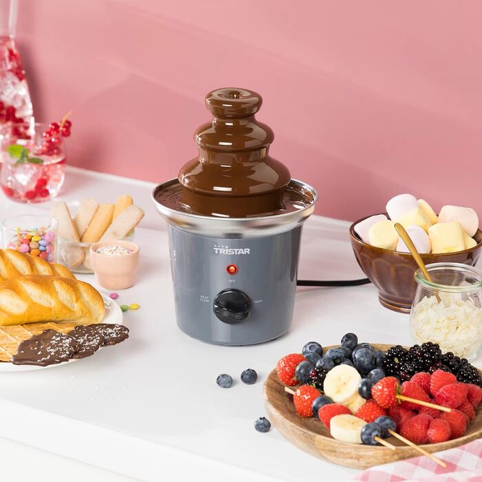 Шоколадний фонтан Tristar CF-1603 з нержавіючої сталі, 3 рівня, 0,4 л, функція підігріву, 32 Вт
