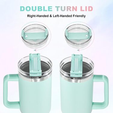 Термокружка FECBK з трубочкою та ручкою 1,2L, 100% захист від протікання, нержавіюча сталь, вакуумна ізоляція, тримає 12 годин гарячим / 34 години холодним, Gepard (Bubble Gum)