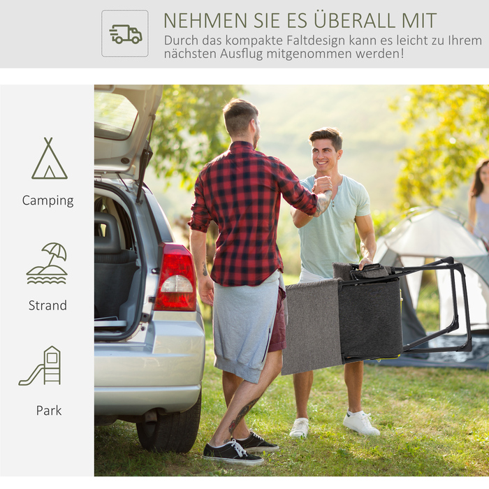 Зручний металевий садовий стілець-крісло з підлокітником, що складається, з м'яким сидінням, стійкий до погодних умов. Ідеально підходить для кемпінгу, відпочинку на природі, саду, терасі або балконі. Максимальне навантаження: 120 кг. Розміри: 66B x 94T x