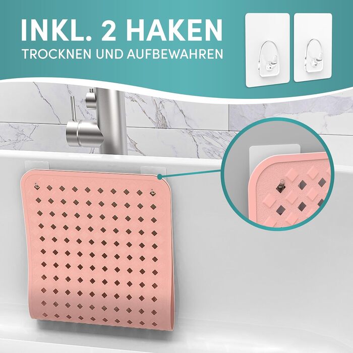Протиковзкий килимок для ванни Engelbach 88x40 см, рожевий, BPA-free, з 2 гачками, для ванної, протигрибковий, машинне прання