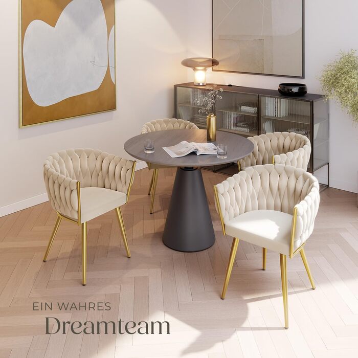 Тектейк® Оксамитовий стілець-чаша з підлокітниками, сучасний крісло-стілець для вітальні, їдальні, кухні, туалетного столика, комплект з 4 шт. Sand/Gold