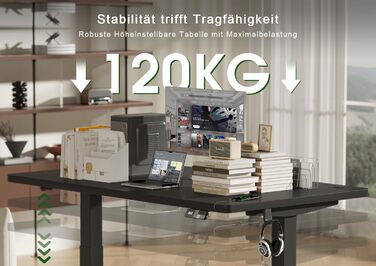 Електричний підйомний стіл Devoko 160x80 см, ергономічний комп'ютерний стіл для роботи стоячи та сидячи, стільниця 25 мм, подвійний мотор, пам'ять, USB-C (Чорний)