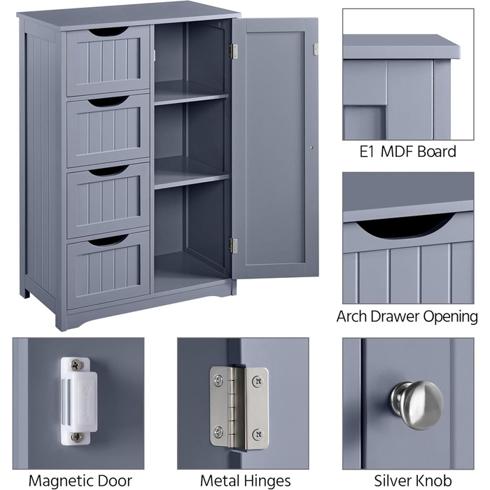 Шафа для ванної кімнати Yaheetech з 4 шухлядами та 2 дверцятами, підлогова шафа-комод для ванної, вітальні, коридору, кухні, білий, 81 x 30 x 83 см