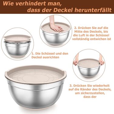 Набір місок TEAMFAR з нержавіючої сталі: салатові міски з кришкою та силіконовим дном, 0.7-6.5 л, (Хакі, 2)