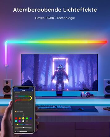 Настінний світильник Govee Glide, WiFi RGBIC LED, синхронізація музики, Alexa/Google, 40 сцен, 6 шт. 1 кутовий