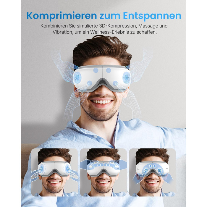 Масажер для очей RENPHO Eyeris 1 з підігрівом, вібрацією та Bluetooth, для зменшення темних кіл та сухості очей, покращує сон, зелений колір