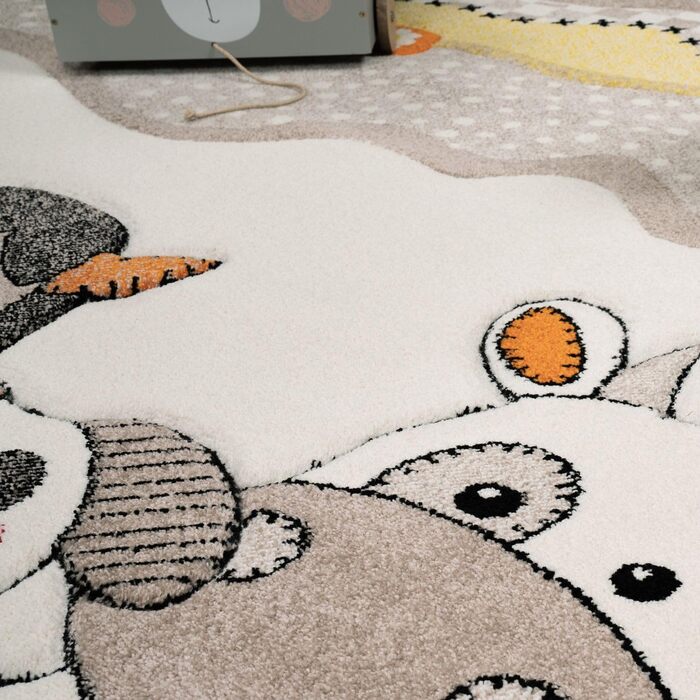 Дитячий килим Дизайн ферми Веселі тварини Дитячі килимки бежевий кремовий, розмір 140x200 см