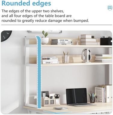 Комп'ютерний стіл 80 x 50 см з полицями, білий та світло-бежевий для дому та офісу