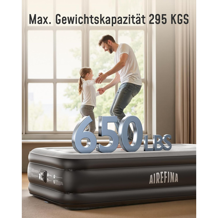 Надувний матрац Airefina з самонадуваванням та інтегрованою помпою, преміум-гостьове ліжко, швидке надування за 3 хвилини, для кемпінгу та дому, 203x152x40 см, 2 особи