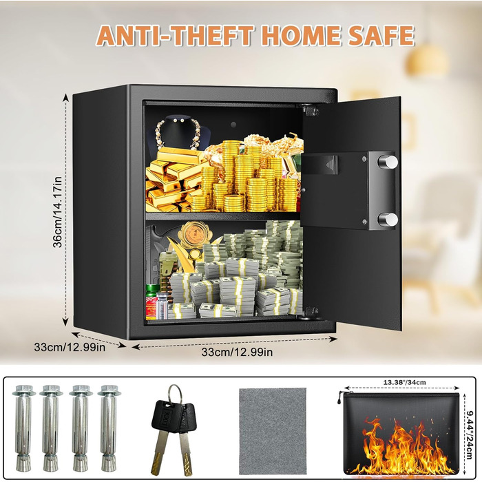 Пожежостійкий сейф Safe Tresor 40L з пожежостійким відсіком, цифровим замком та висувним ящиком для зброї, золота, документів та медикаментів